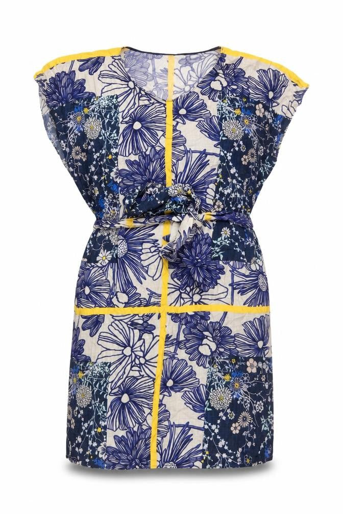 Zara Basic Women’s Blue Floral Shift Dress Size 12 Sleeveless Belted Summer