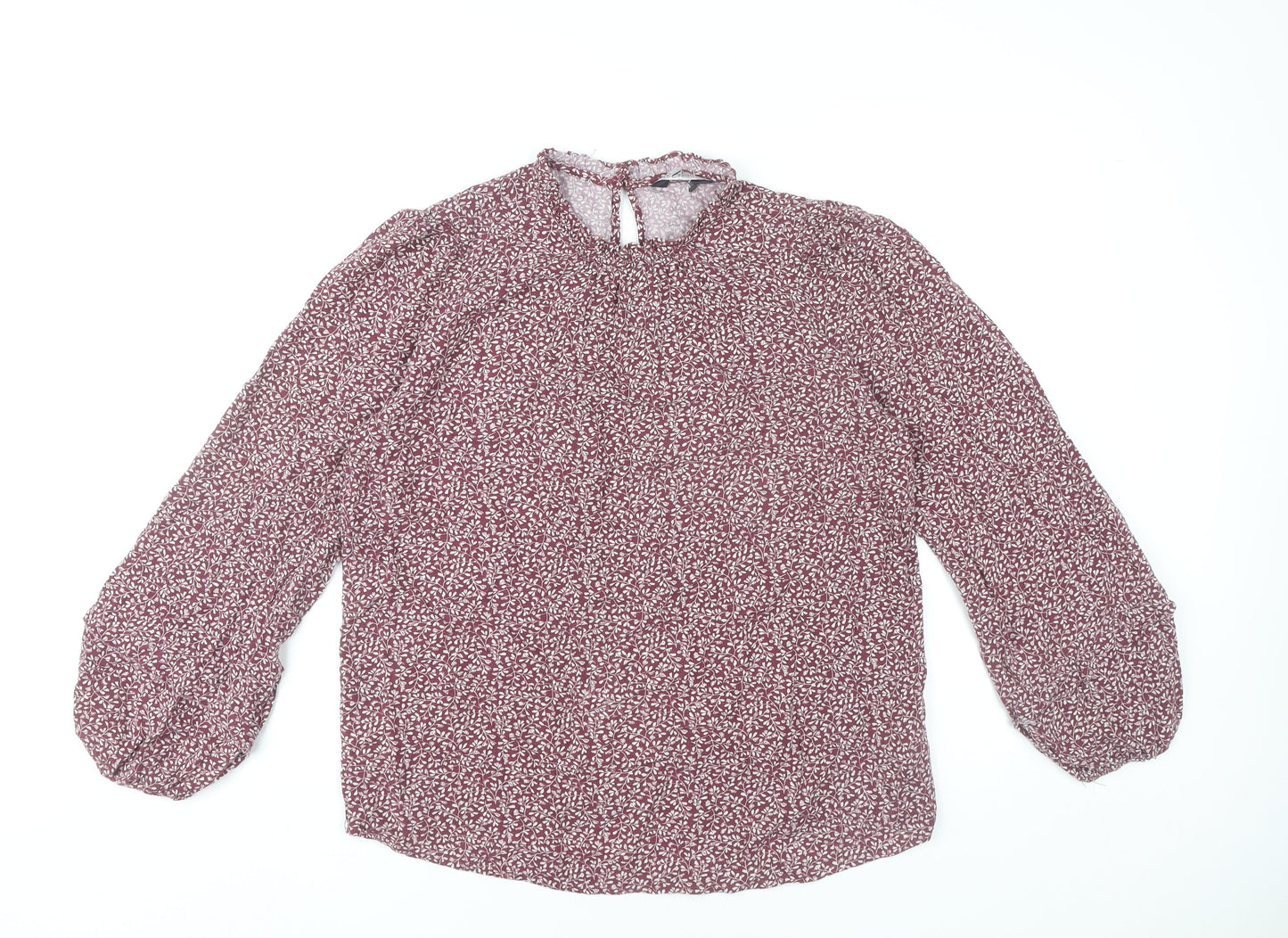 Marks and Spencer Womens Red Floral Blouse Size 12 Long Sleeve
