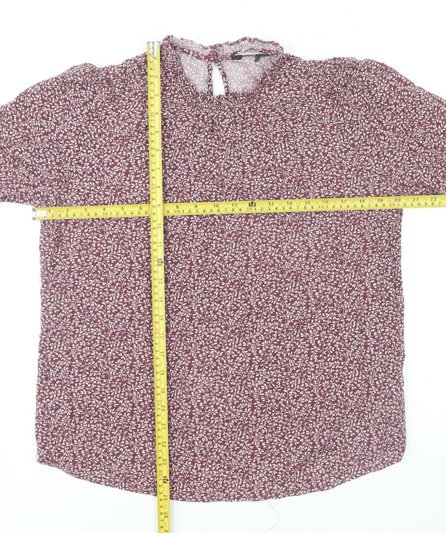 Marks and Spencer Womens Red Floral Blouse Size 12 Long Sleeve