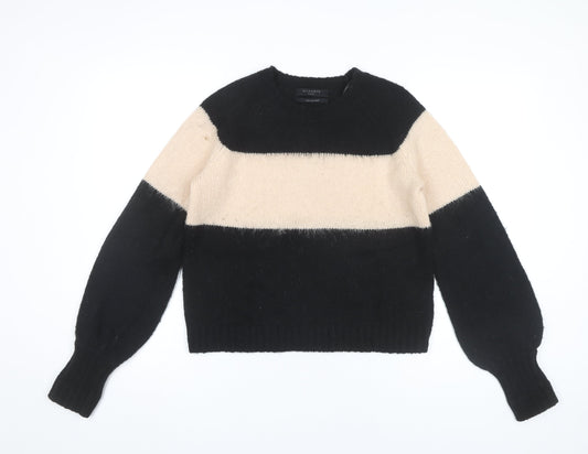 AllSaints Womens Black Beige Striped Wool Blend Jumper Small