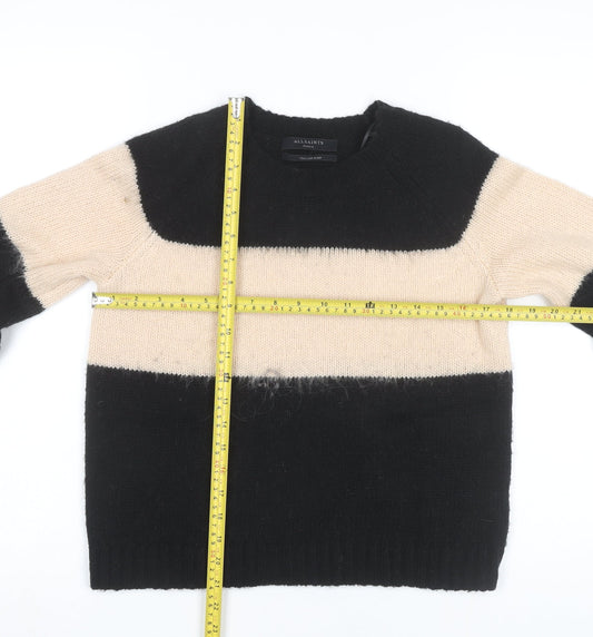AllSaints Womens Black Beige Striped Wool Blend Jumper Small