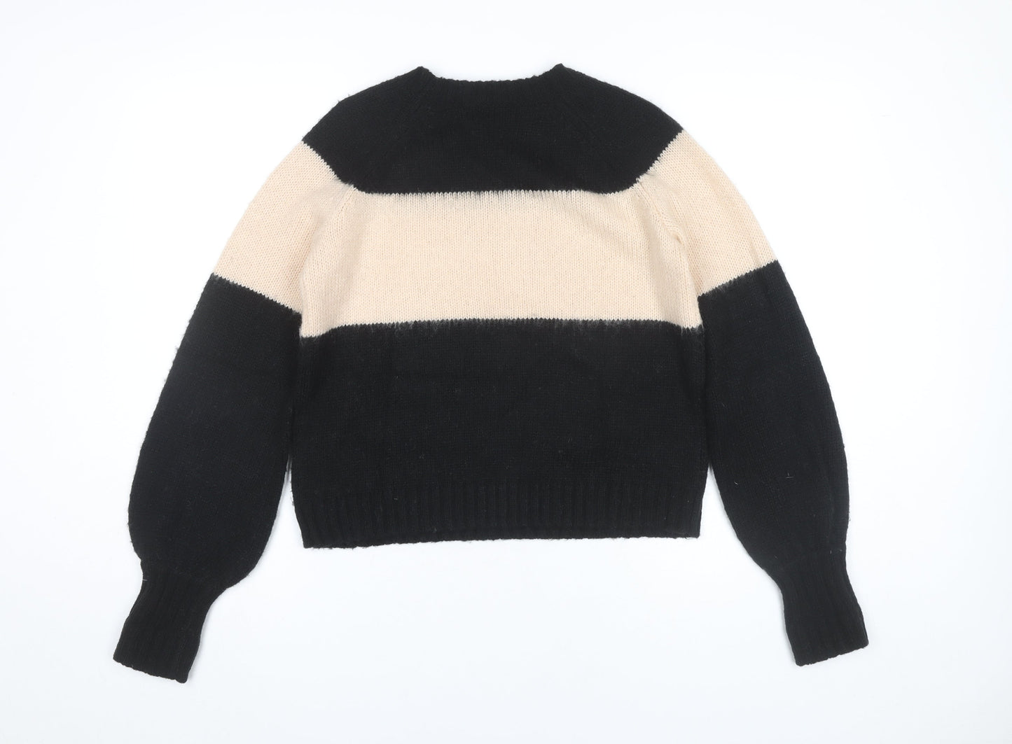 AllSaints Womens Black Beige Striped Wool Blend Jumper Small