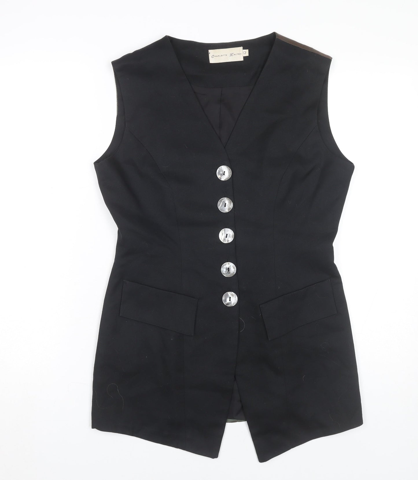 Charlotte Halton Womens Black Sleeveless Tunic Blouse Size 12 Workwear