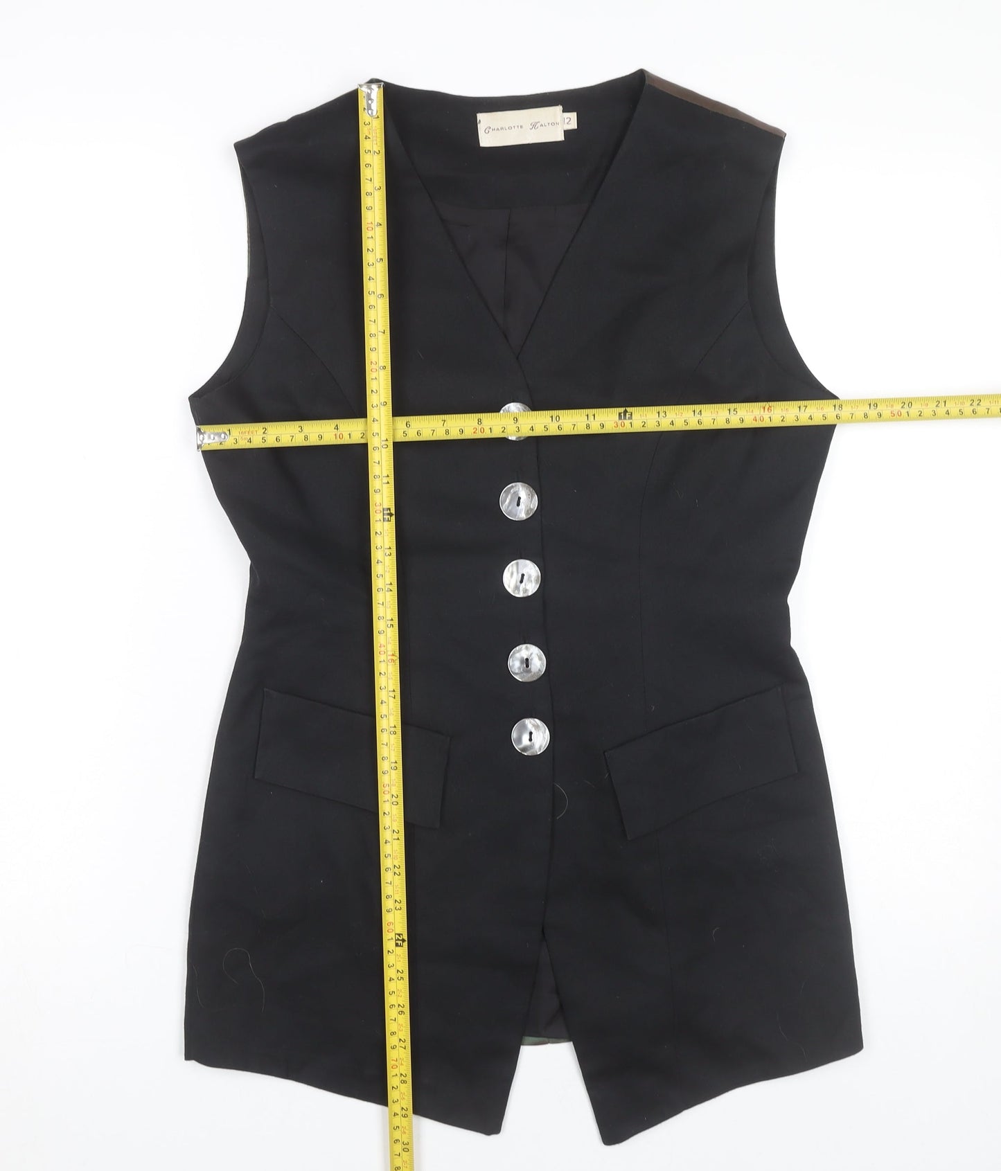 Charlotte Halton Womens Black Sleeveless Tunic Blouse Size 12 Workwear