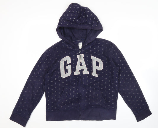 GAP Kids Girls Blue Polka Dot Logo Full Zip Hoodie 14-16 Years