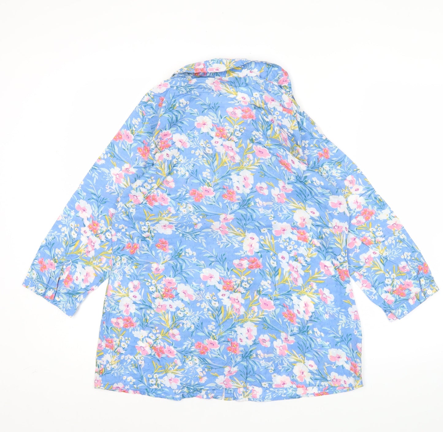 Isle Essentials Womens Blue Floral Button-Up Tunic Shirt Size 12