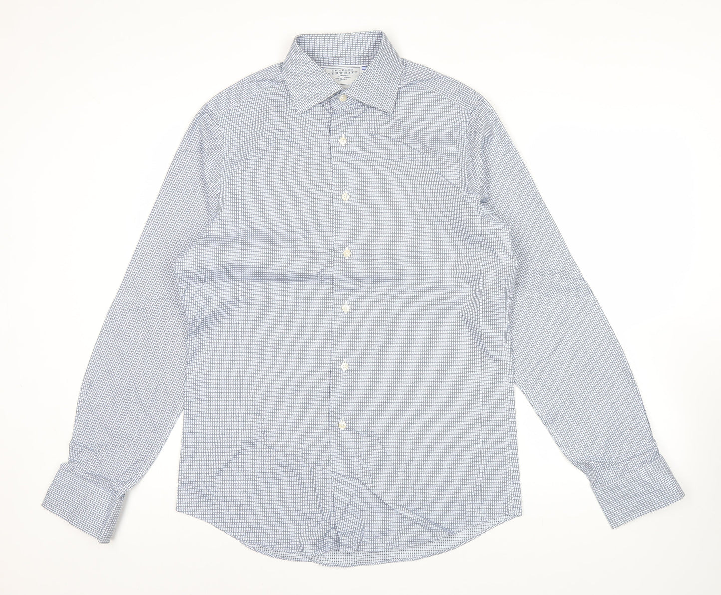 Charles Tyrwhitt Men's Blue Slim Fit Long Sleeve Check Shirt Size 15