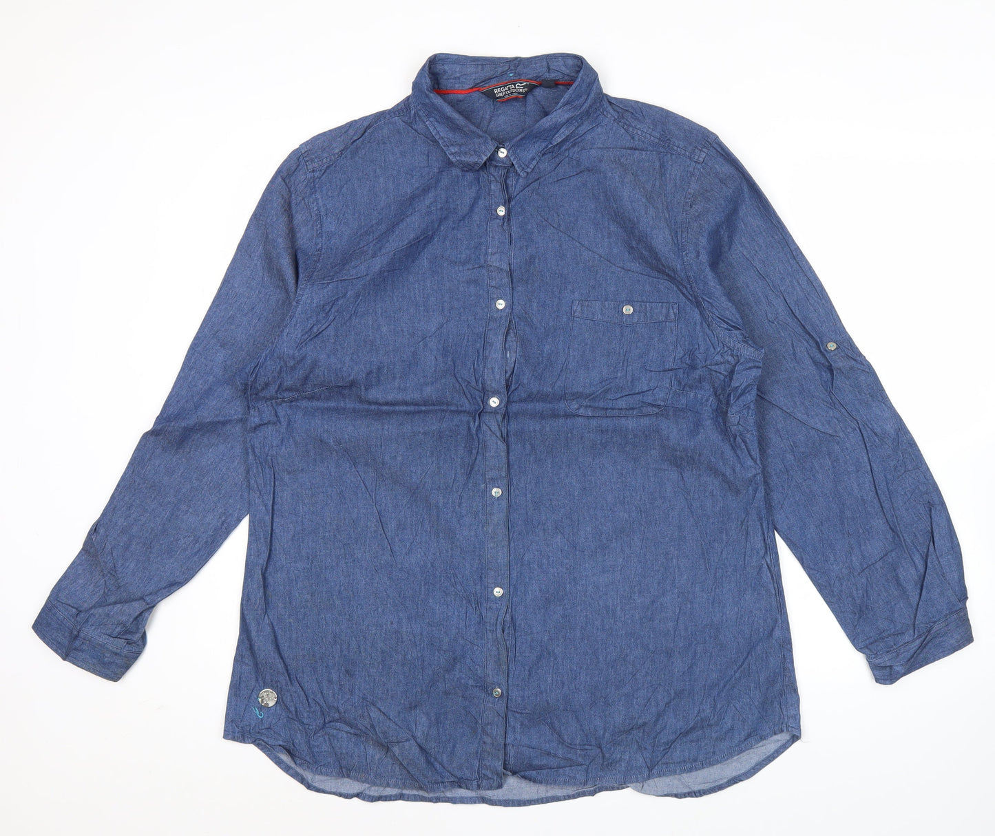 Regatta Womens Blue Cotton Button-Up Shirt Size 18 Long Sleeve