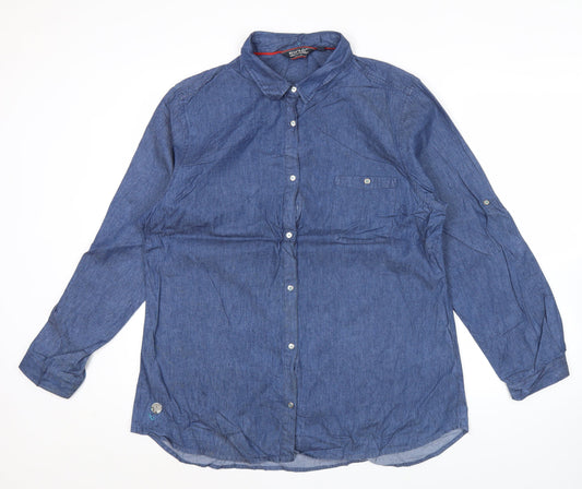 Regatta Womens Blue Cotton Button-Up Shirt Size 18 Long Sleeve