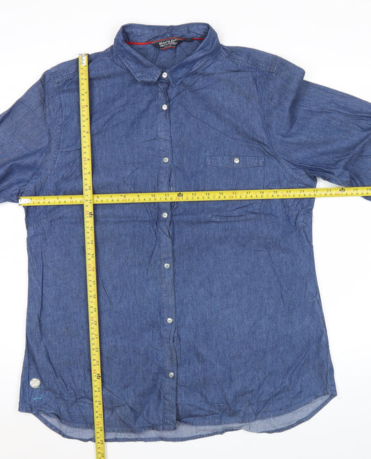 Regatta Womens Blue Cotton Button-Up Shirt Size 18 Long Sleeve