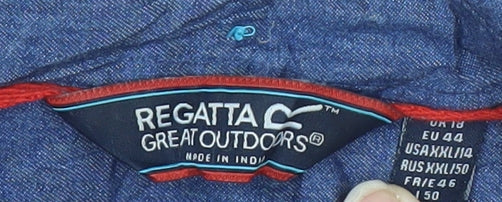 Regatta Womens Blue Cotton Button-Up Shirt Size 18 Long Sleeve
