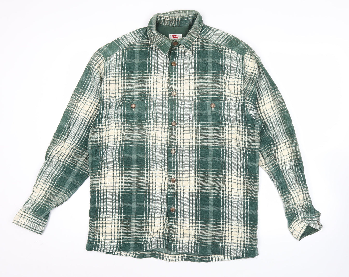Levi's Men's Green Plaid Flannel Button-Up Shirt M Regular