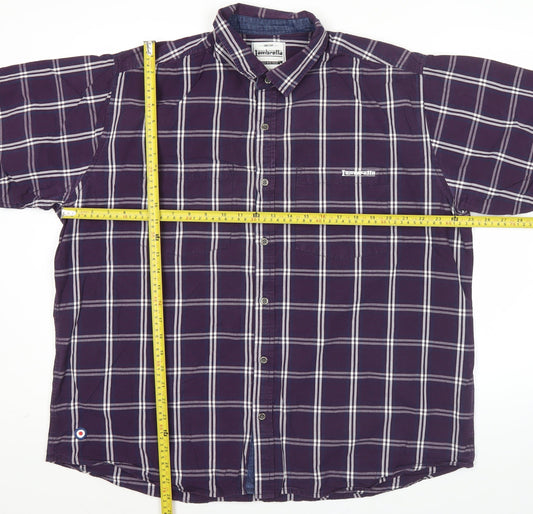 Lambretta Men’s Purple Checked Cotton Short Sleeve Button-Up Shirt XL