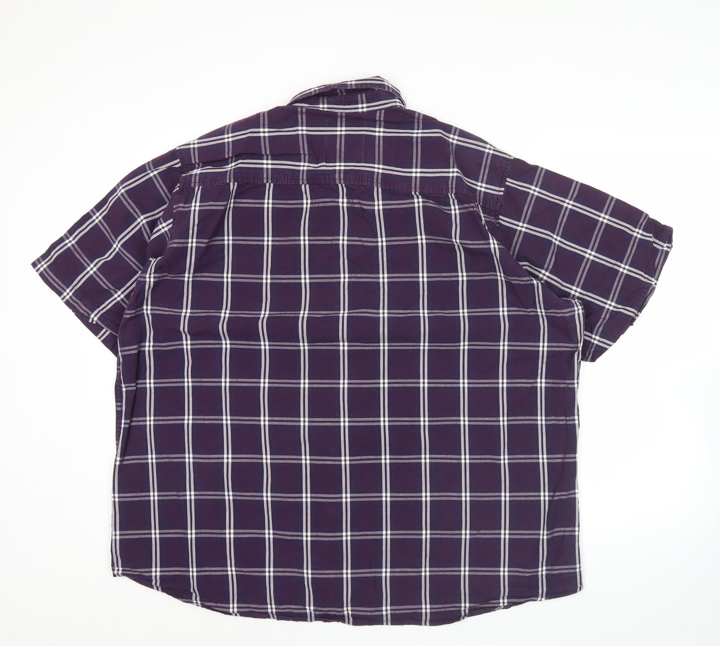 Lambretta Men’s Purple Checked Cotton Short Sleeve Button-Up Shirt XL