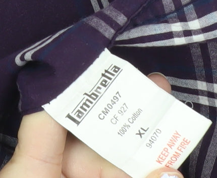 Lambretta Men’s Purple Checked Cotton Short Sleeve Button-Up Shirt XL