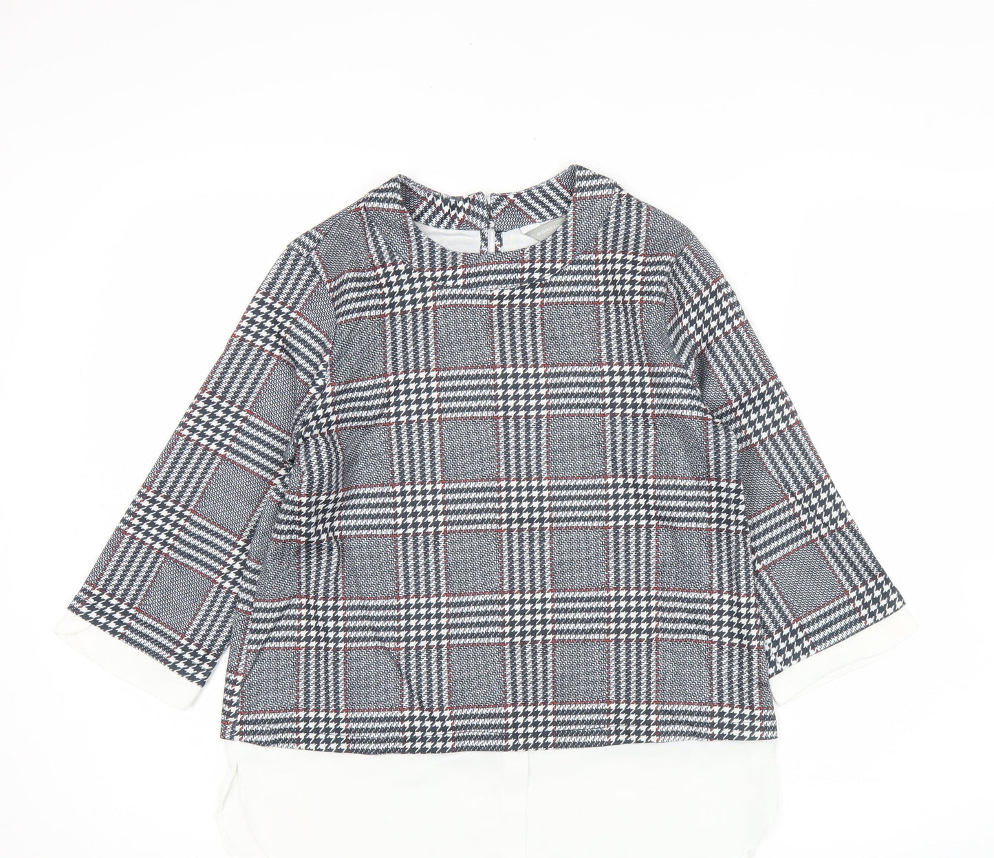 Dorothy Perkins Womens Grey Check Tunic Blouse Size 6 Workwear