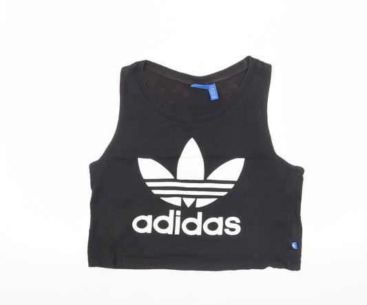 Adidas Womens Black Cropped Tank Top Size 8 Cotton Sleeveless Logo