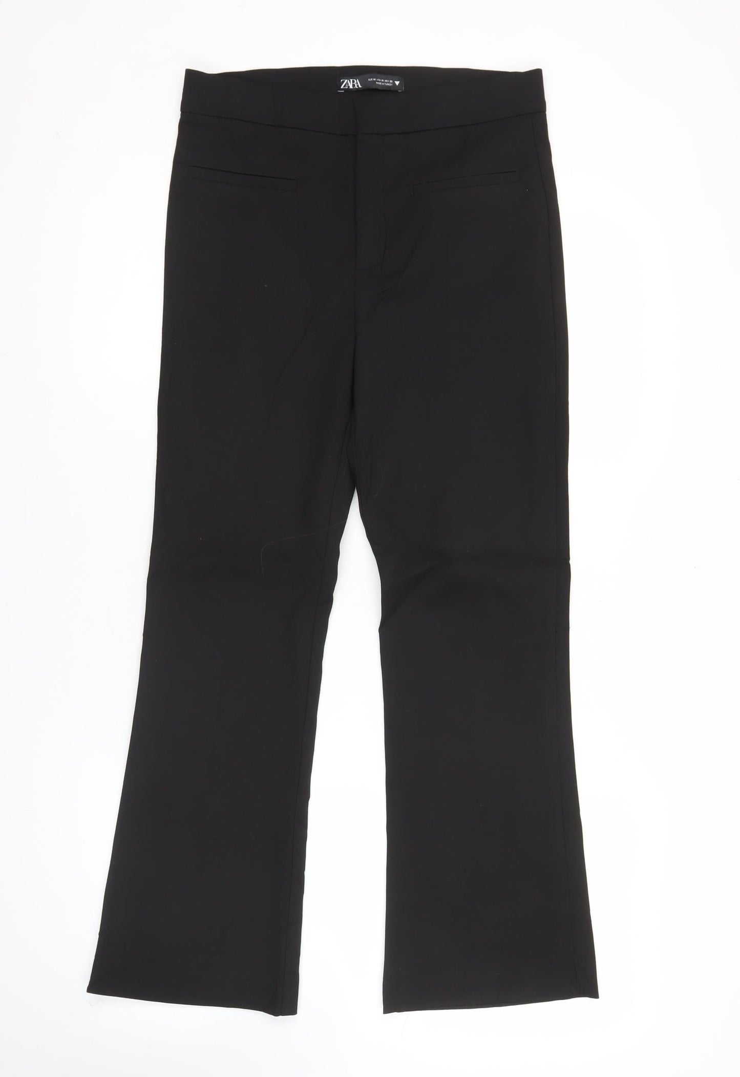 Zara Women Black M Straight Leg Business Trousers Cotton Blend