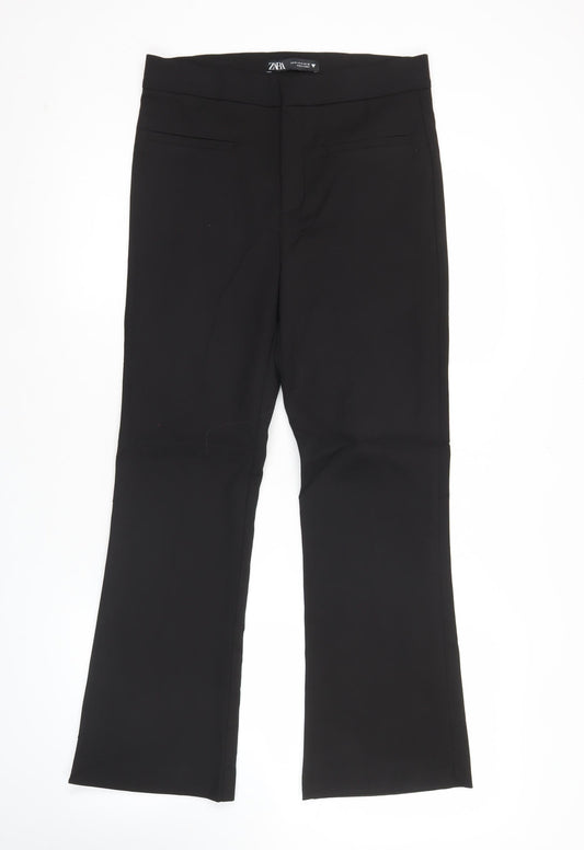 Zara Women Black M Straight Leg Business Trousers Cotton Blend
