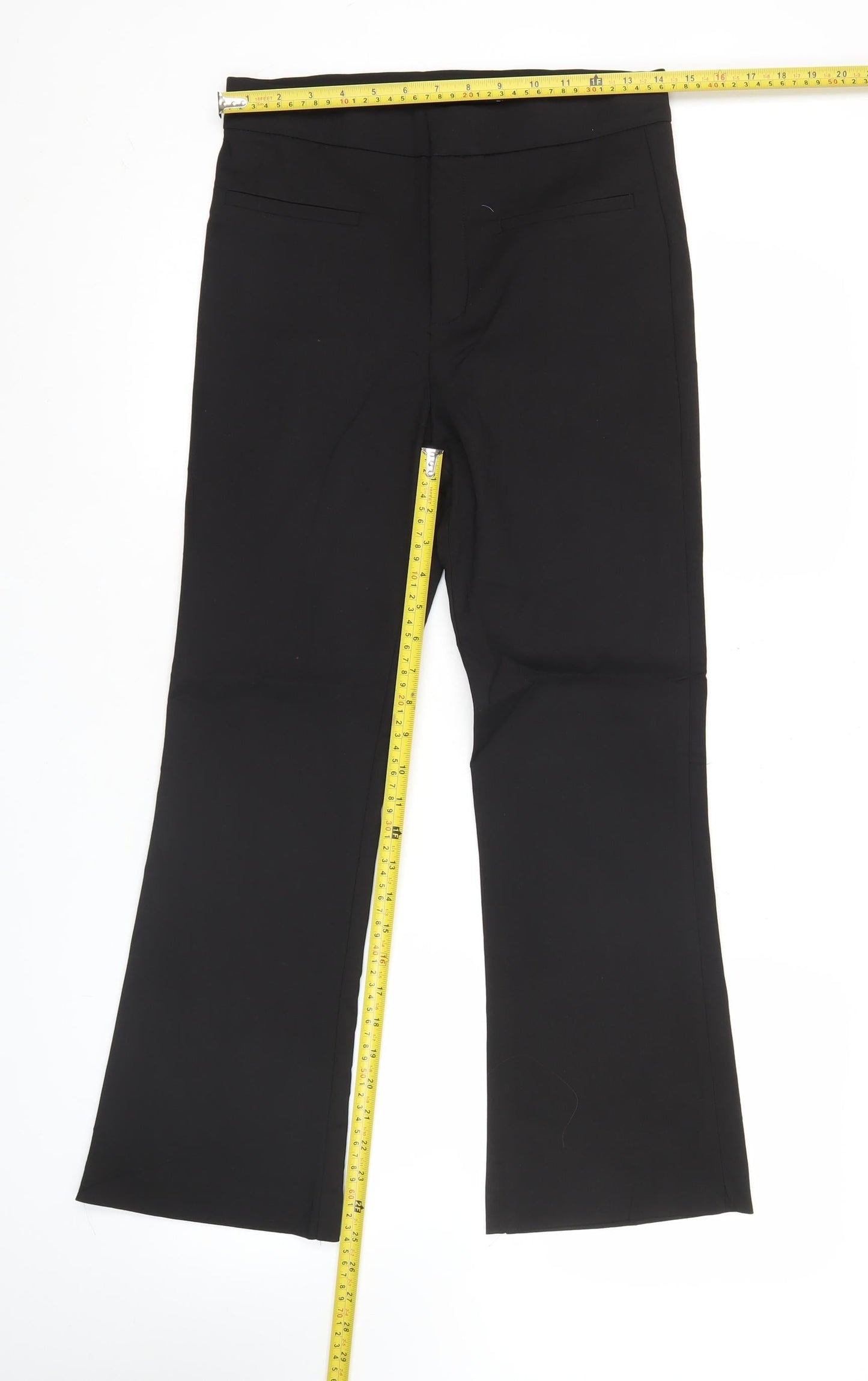 Zara Women Black M Straight Leg Business Trousers Cotton Blend