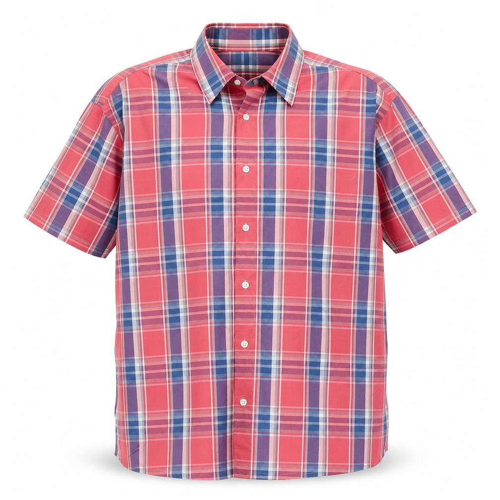 Marks and Spencer Men’s Red Plaid Cotton Short Sleeve Shirt L