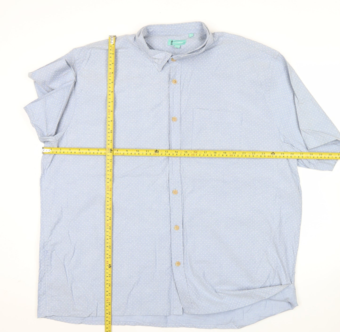 Southbay Men’s Blue Polka Dot Cotton Short Sleeve Button-Up Shirt XL