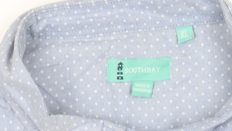 Southbay Men’s Blue Polka Dot Cotton Short Sleeve Button-Up Shirt XL