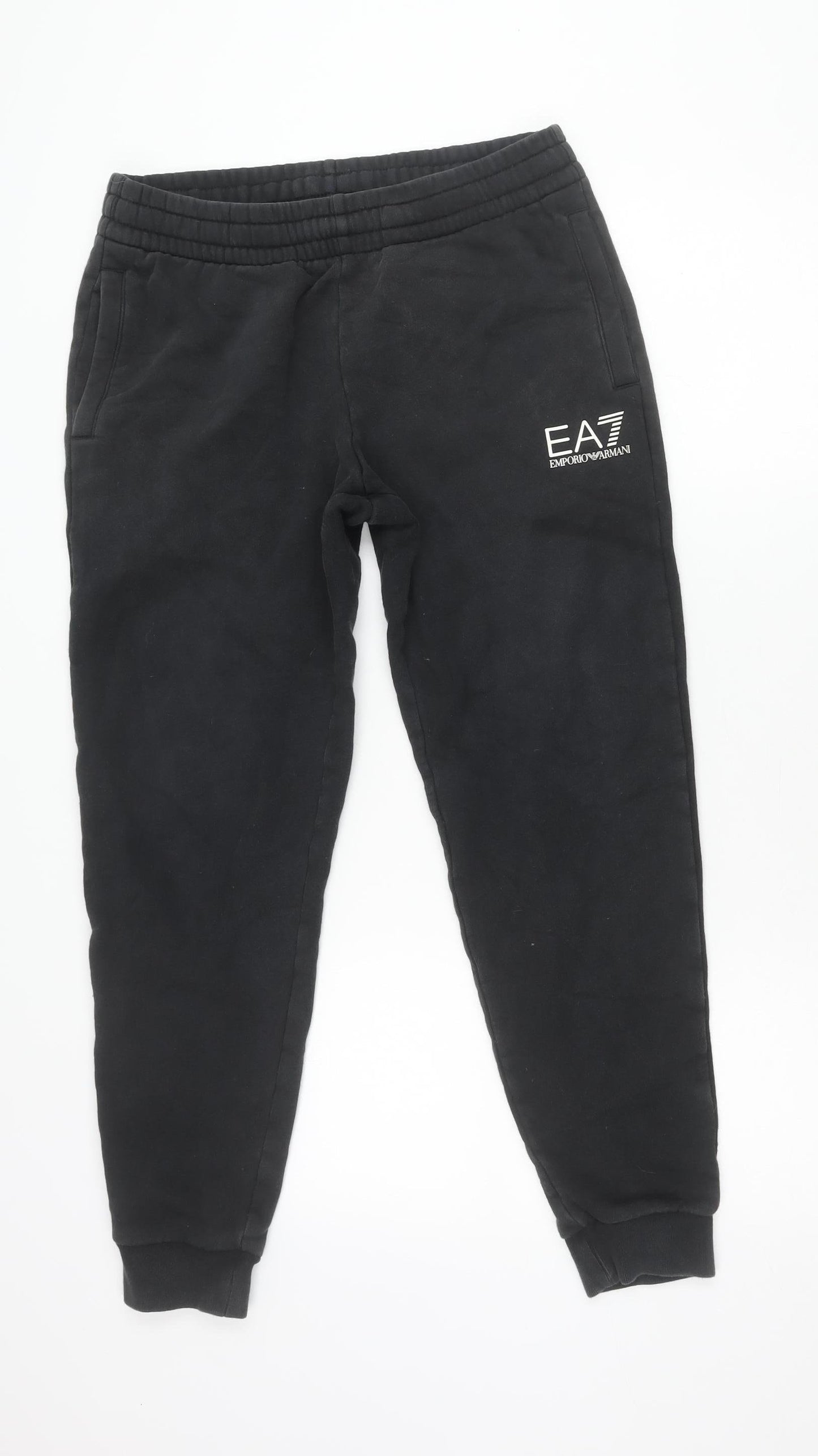 Emporio Armani EA7 Womens Black Jogger Trousers M Cotton Logo