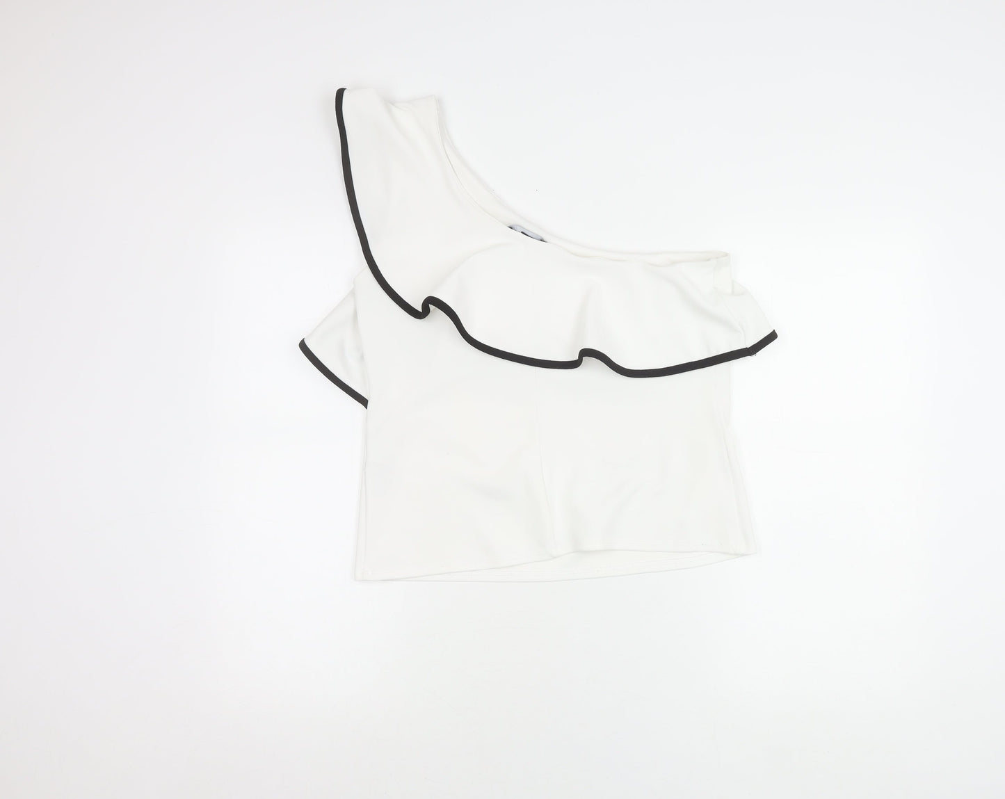 New Look Women White Ruffle One Shoulder Cropped Blouse Size 14