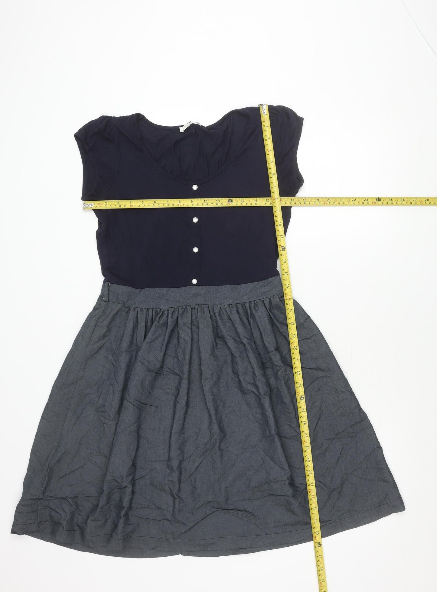 Promod Women’s Blue Grey Fit & Flare Knee Length Dress Size 10