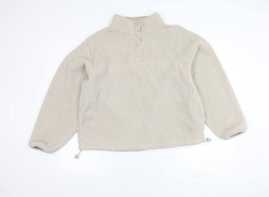 Primark Women Beige Henley Fleece Sweatshirt L 14-16 Casual Winter