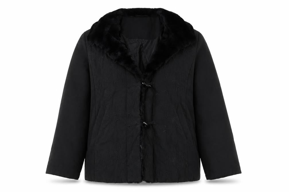 Eastex Women’s Black Fur Trim Coat Size 12 Mid-Length Overcoat