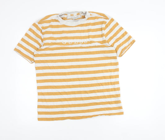 Guess Originals Men’s Yellow White Striped Cotton T-Shirt Size S