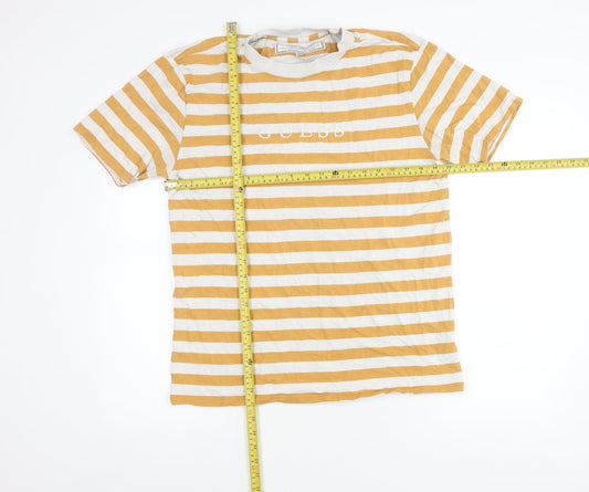 Guess Originals Men’s Yellow White Striped Cotton T-Shirt Size S
