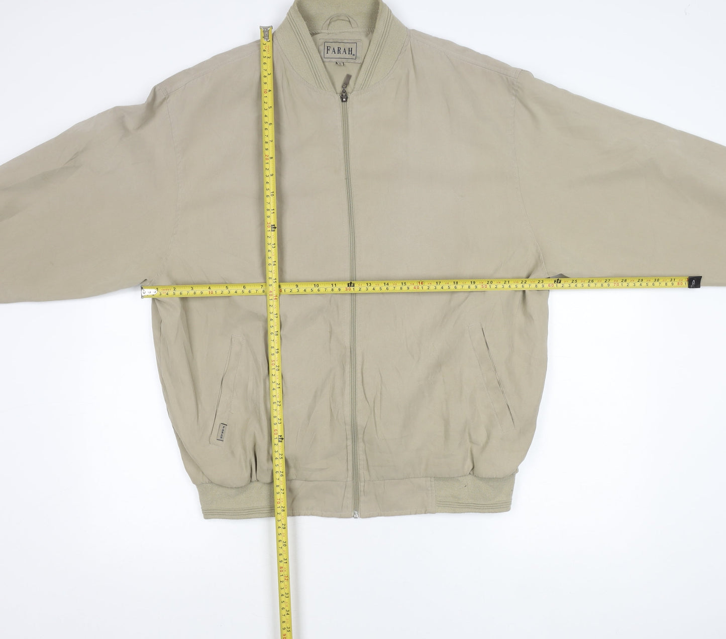 Farah Men’s Beige Bomber Jacket L Polyester Nylon Zip Casual