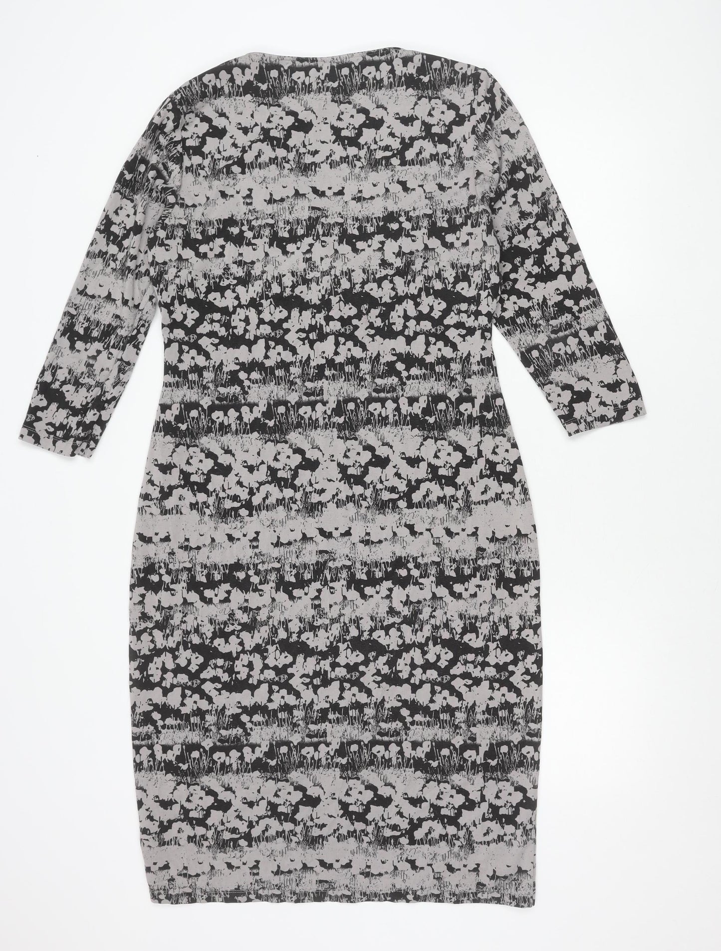 Pepperberry Womens Black Grey Bodycon Dress Size 14 Long Sleeve V-Neck