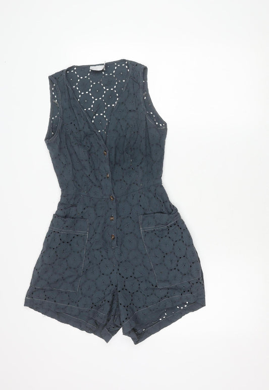 ASOS Design Women’s Grey Cotton Lace Playsuit UK 10 Scoop Neck Sleeveless