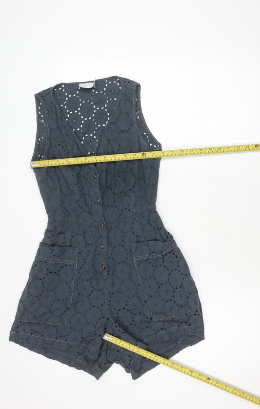 ASOS Design Women’s Grey Cotton Lace Playsuit UK 10 Scoop Neck Sleeveless