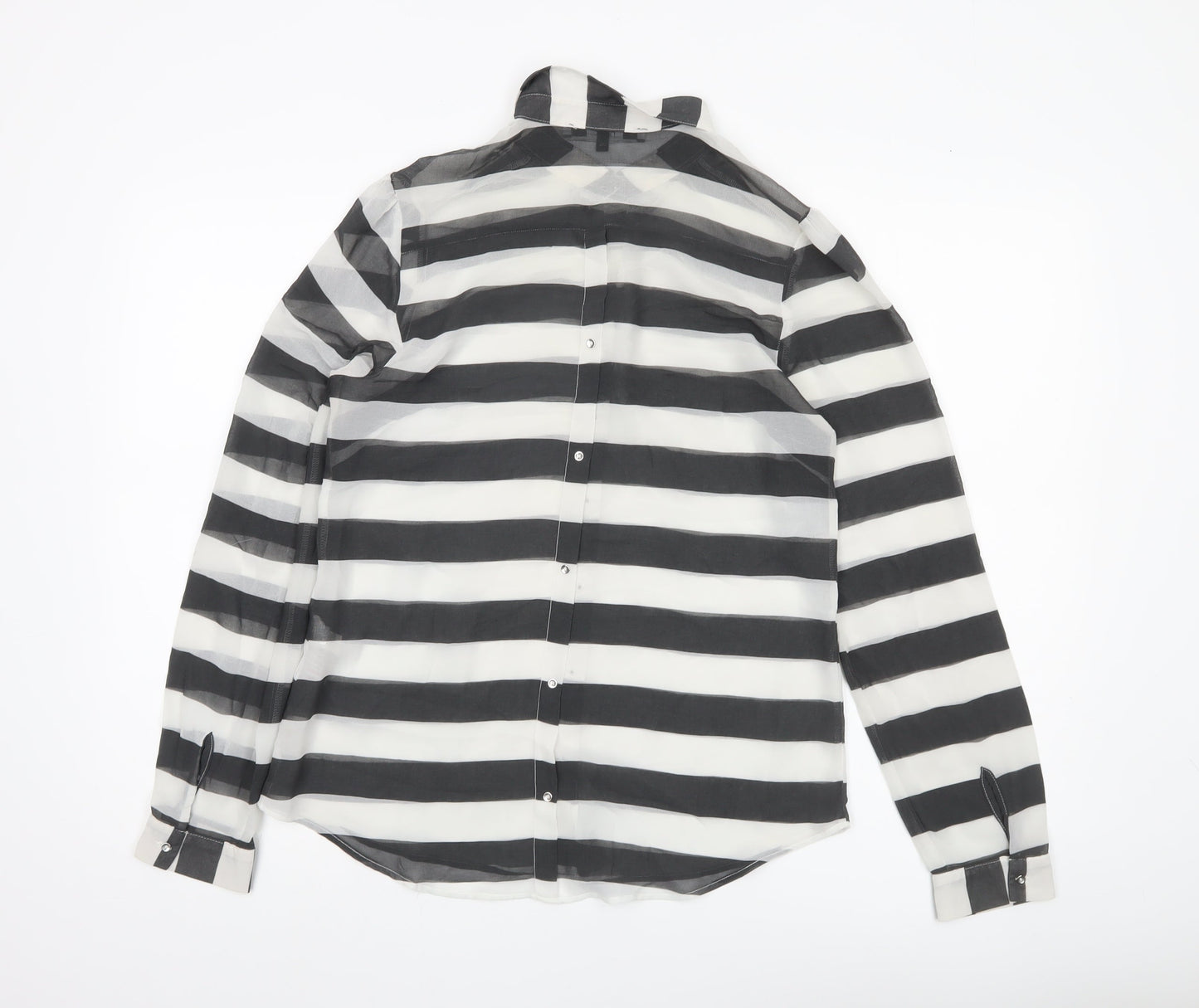 Next Women’s Black White Striped Chiffon Button Up Shirt UK 14