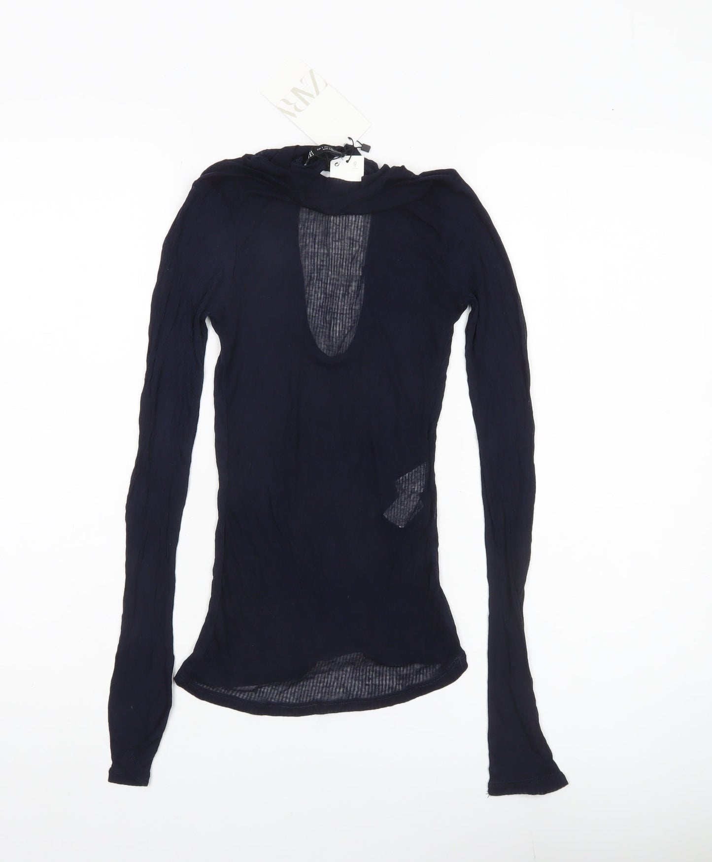 Zara Women’s Blue Sheer Modal Slim Fit Long Sleeve Blouse Size S