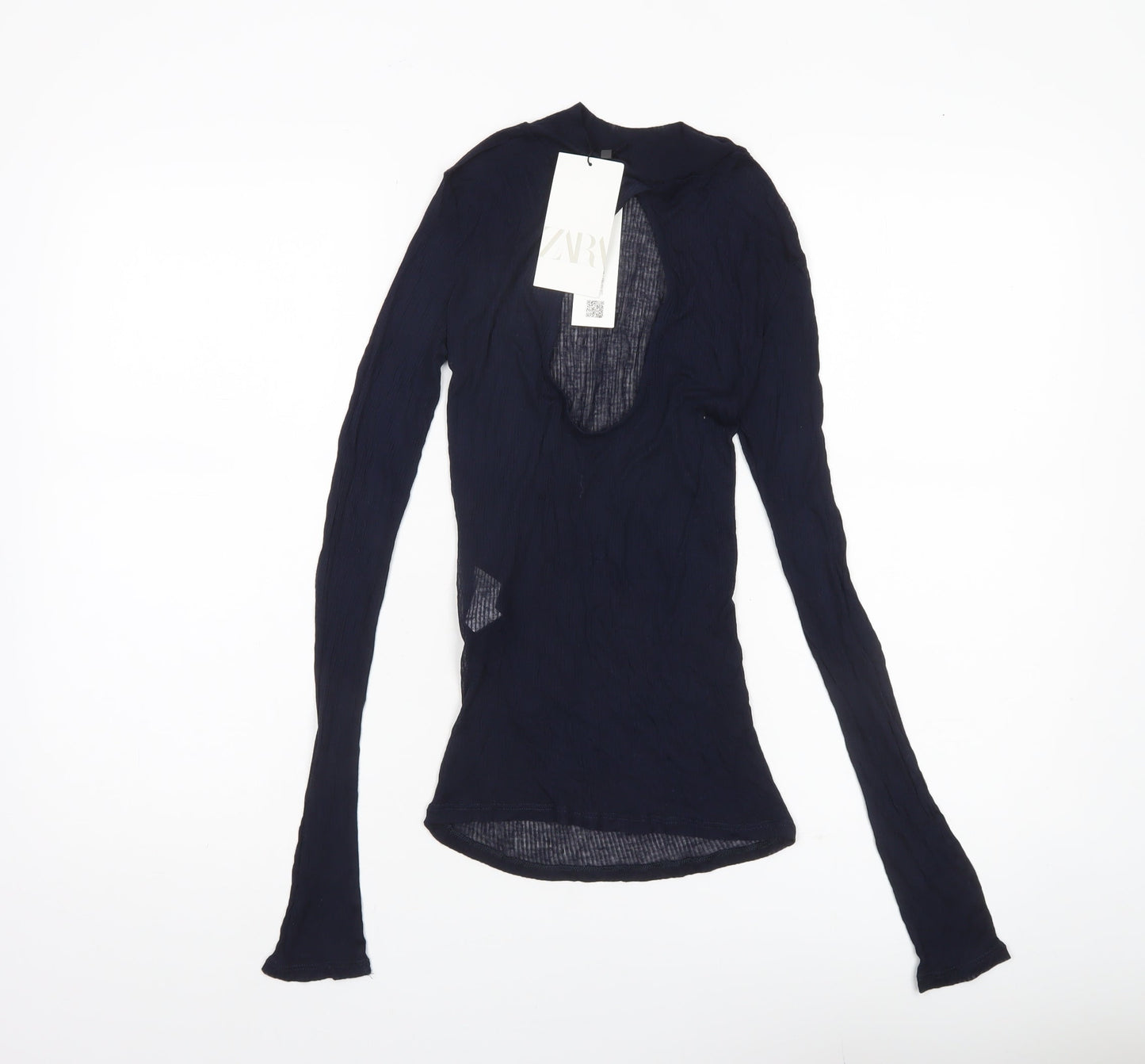 Zara Women’s Blue Sheer Modal Slim Fit Long Sleeve Blouse Size S
