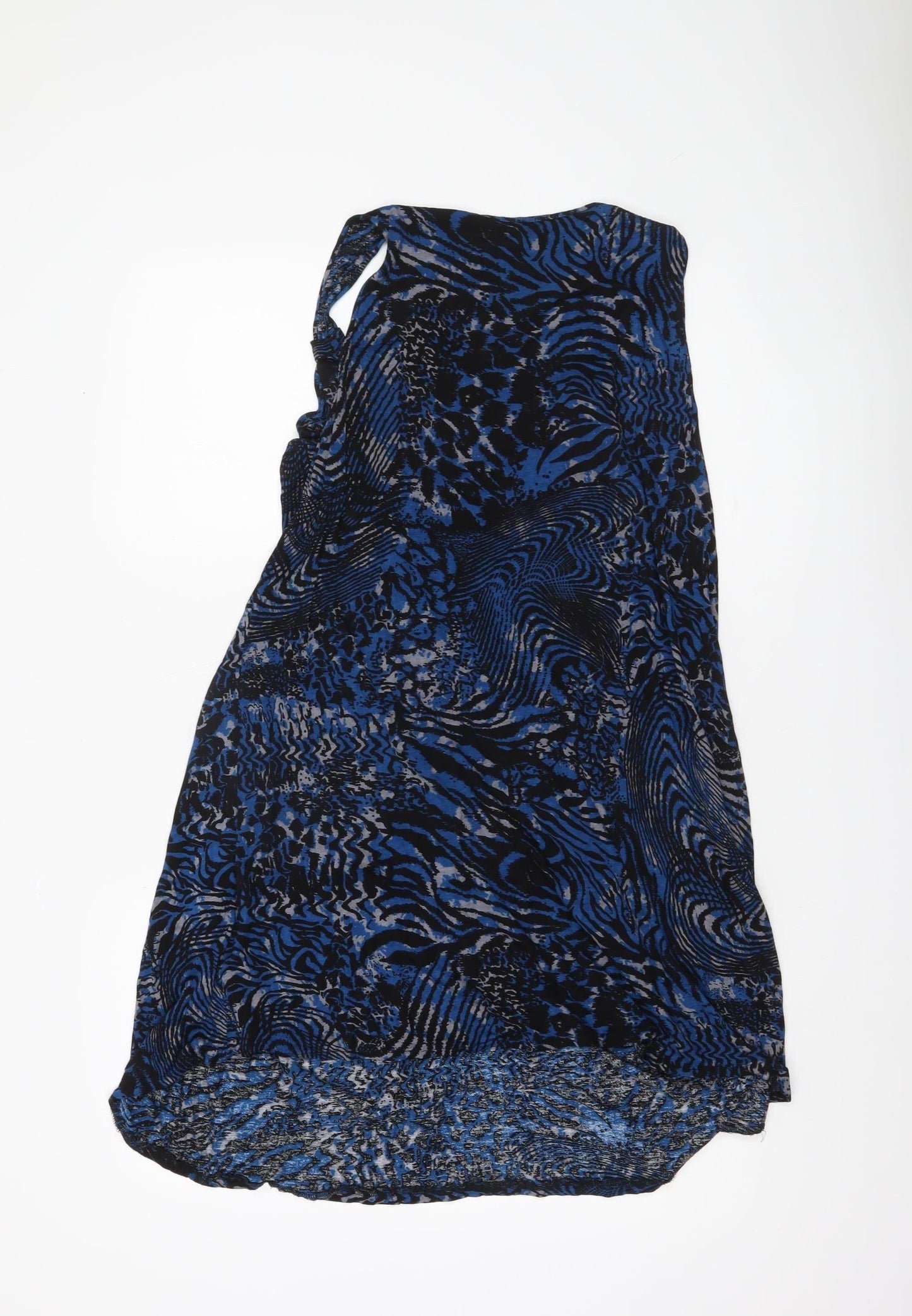 M&Co Womens Blue Black Animal Print Shift Dress Size 20 Beaded Neckline