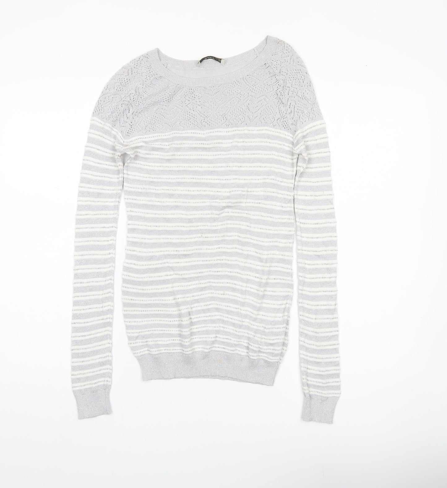 Oasis Women’s Grey Striped Knit Pullover Jumper XS Boat Neck