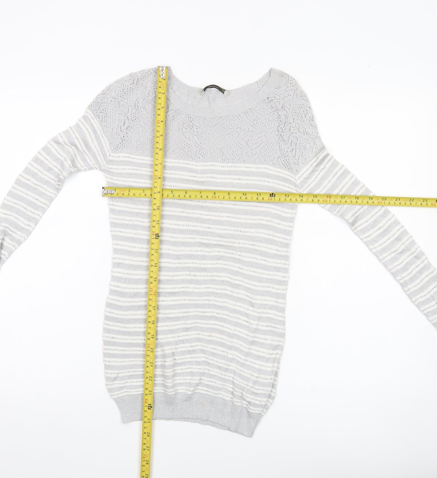 Oasis Women’s Grey Striped Knit Pullover Jumper XS Boat Neck