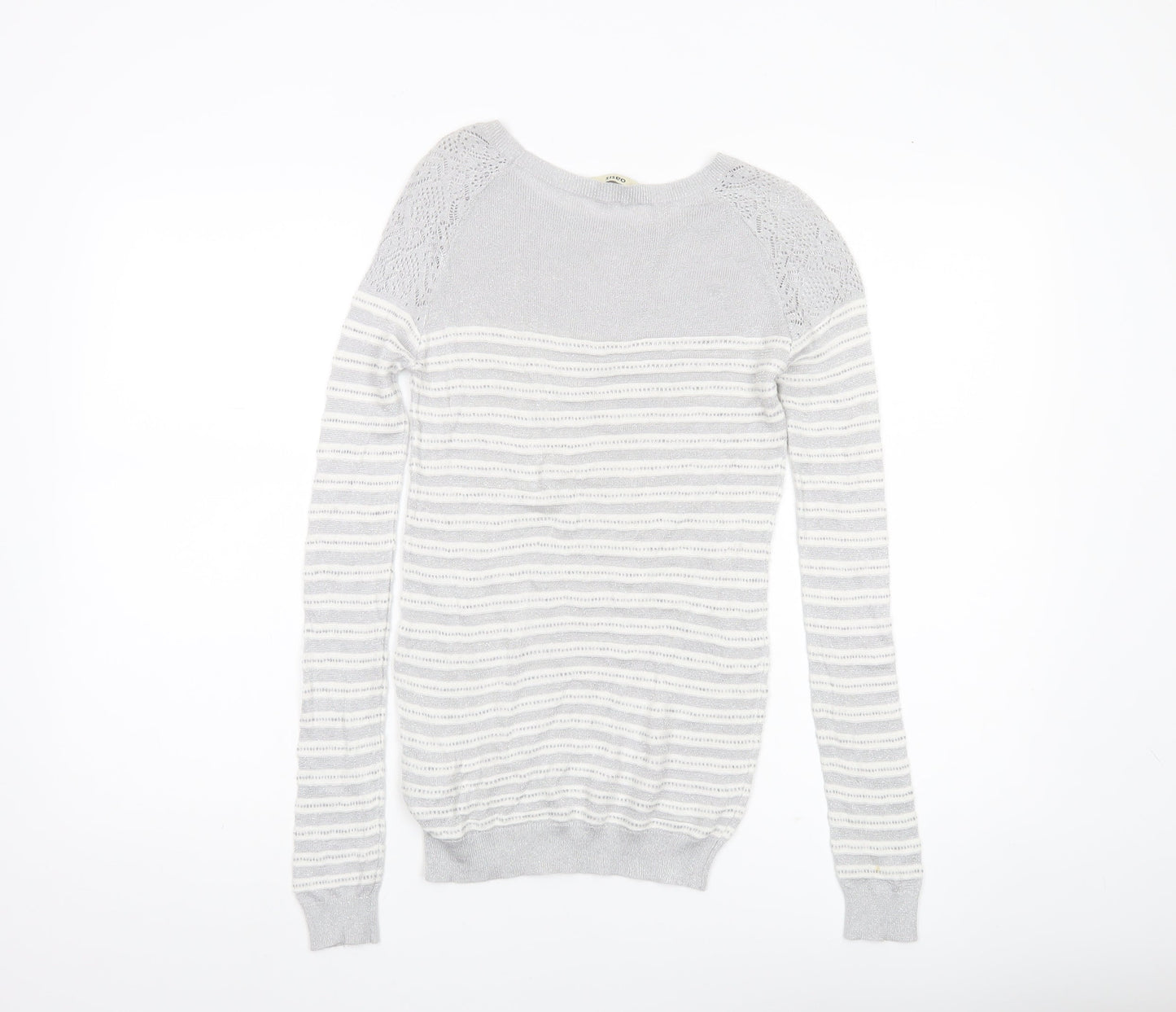 Oasis Women’s Grey Striped Knit Pullover Jumper XS Boat Neck