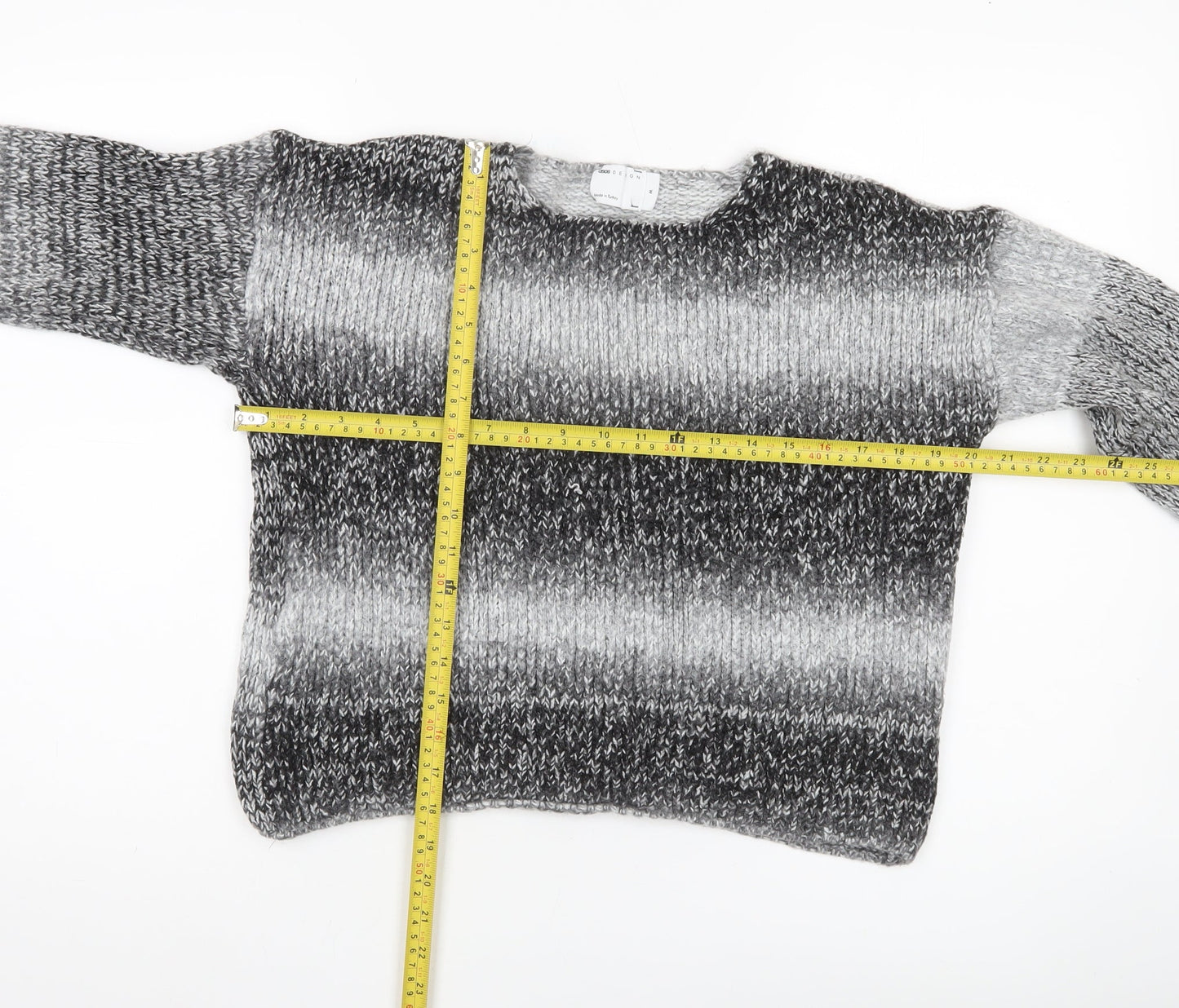 ASOS Womens Grey Ombre Chunky Knit Pullover Jumper UK 12 Crew Neck