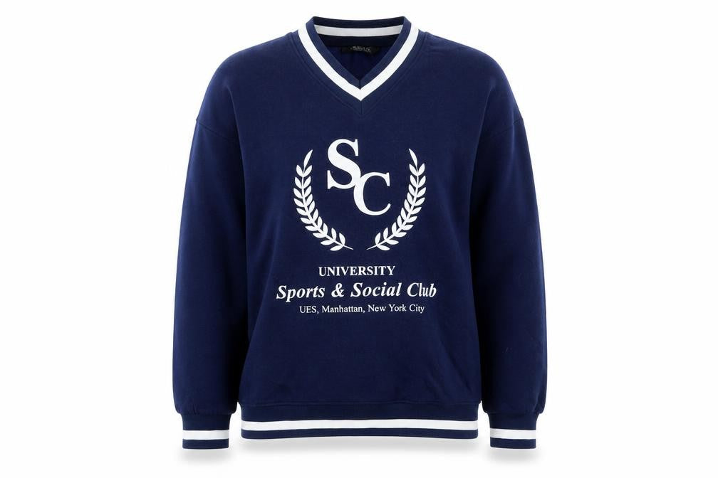 Primark Womens Navy Sweatshirt Small V-Neck University Print