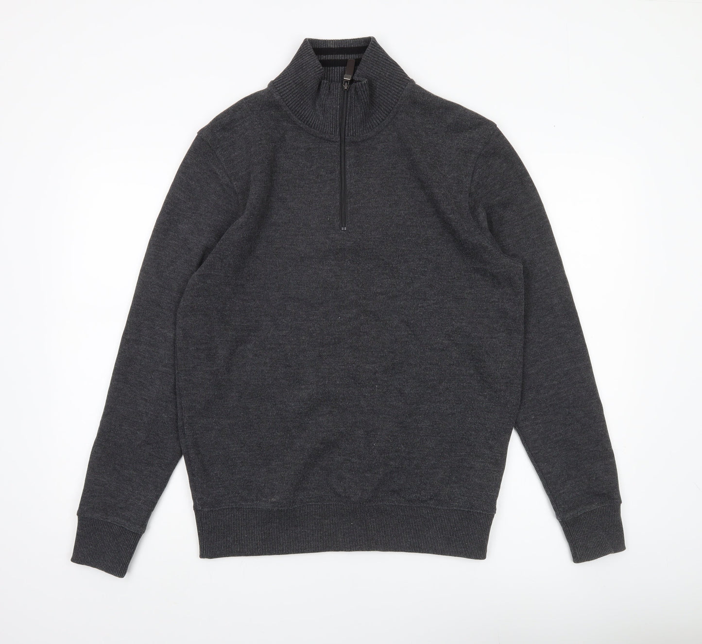 Maine New England Men’s Grey Small 1/2 Zip High Neck Cotton Jumper
