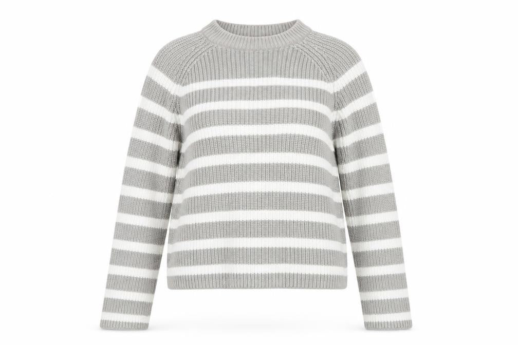 Marks and Spencer Womens Grey Striped Chunky Knit Jumper S