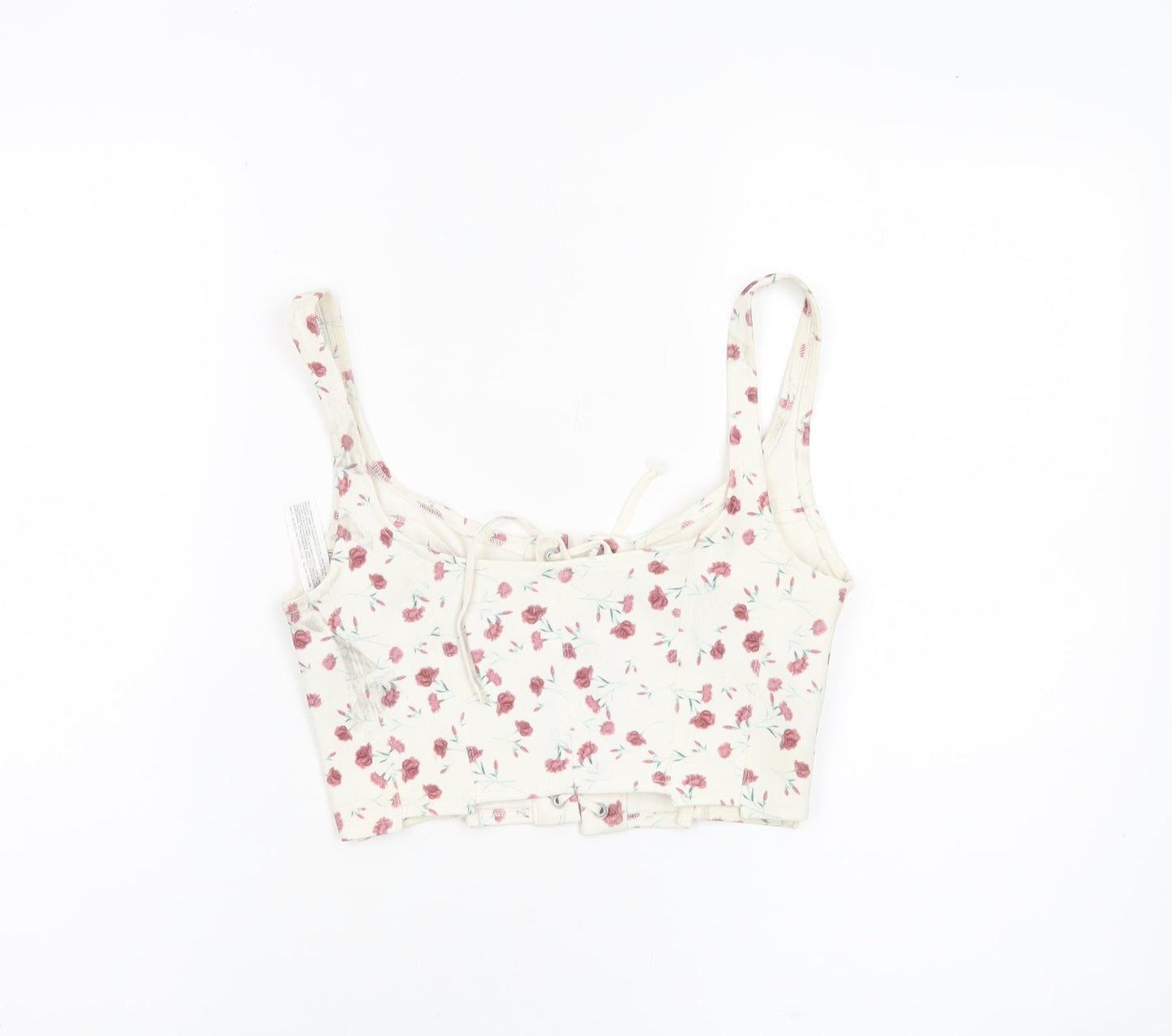 Urban Outfitters Women’s Ivory Floral Cropped Lace Up Tank Top S